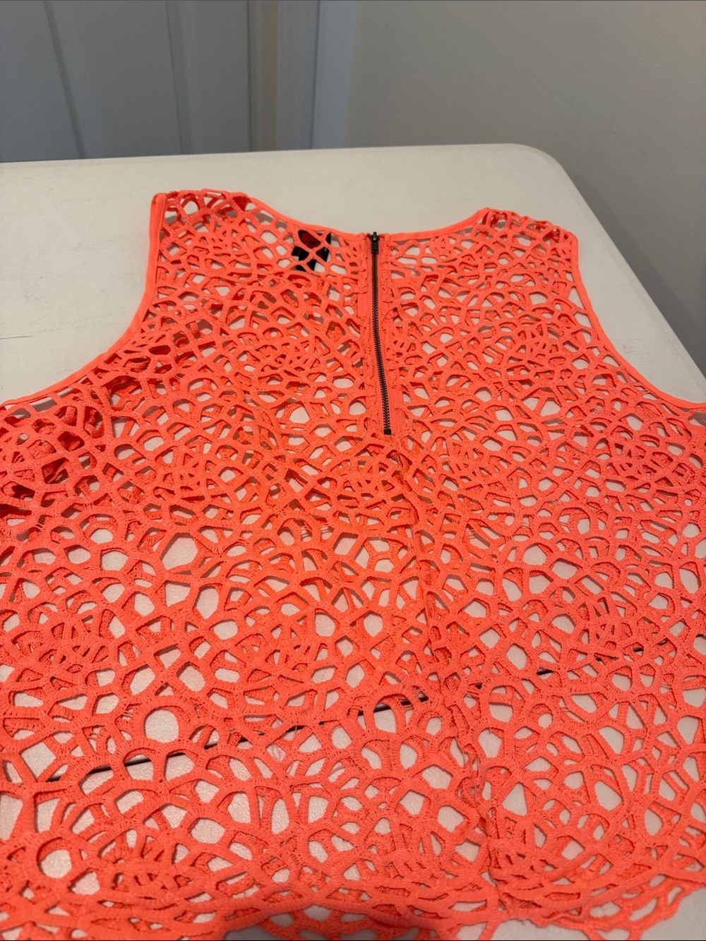 Beach Party Summer Neon Coral Crochet Tank Top Bikini Cover Up Zippered Back XL - Picture 10 of 11